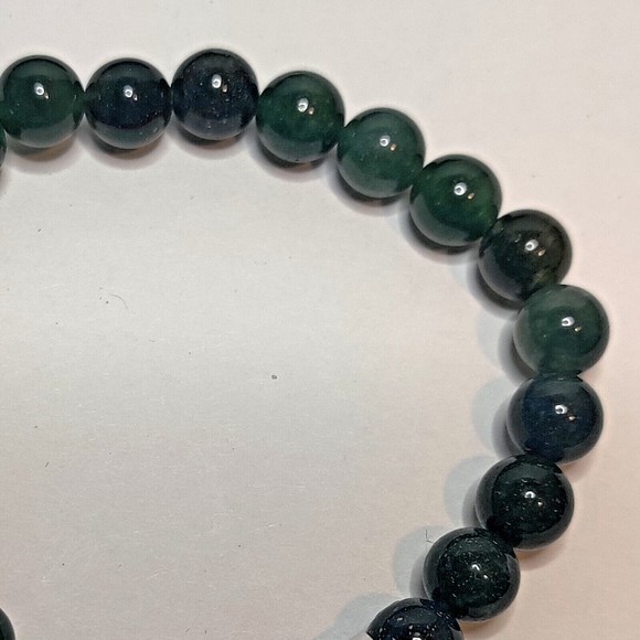 Green Moss Agate Stretch Bracelet 8mm round natural stone w/ felt pouch-B821 - Picture 9 of 12